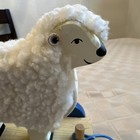 Wooden Pull Toy Sheep With Fluffy Wool And Blue Wheels See All Pics