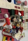 Vintage Sewing Notions Mixed Lot Thread Spool Rack Needle Misc Supplies