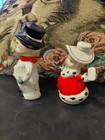 Vtg Christmas Japan Anthropomorphic Snowpeople Salt Pepper Shakers Candy Cane 