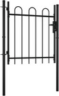 Black Single Door Fence Gate With Hoop Top And Horizontal Brace - Heavy-duty Ste