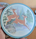 Vintage Jsny Winter Deer Coasters  6  In Tin Aqua