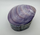 Purple Seashell Abalone Mother Of Pearl Trinket Jewelry Box Black Velvet Lined