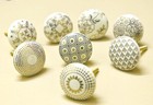White And Gold Ceramic Cabinet Drawer Pull  knobs Hand Painted  use For Cupboard