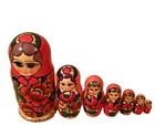 Vintage Russian Matryoshka Nesting Dolls Set Of 7     Hand-painted Red Floral