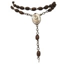 Vintage Catholic Rosary Necklace Brown Wood Beads Marian Medal Crucifix