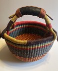 2015 African- Made In Ghana Medium Basket Hand Woven  Leather Wrap Handle