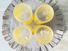 Vintage Set Of 4 Yellow Striped Retro Hard Plastic Drinking Tumblers 6 5  Tall