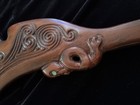 Vintage New Zealand Maori War Club - Hand Carved Wood W paua Shell Accents 15   