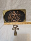 Ancient Egyptian Brass Wall Decor Black Fishing Papyrus Etched Bronze Ankh B1