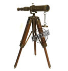 Maritime Vintage Spy Telescope On Wooden Tripod Stand Table Top Decor Home offic