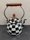 Mackenzie-childs Courtly Check Black   White 3 Quart Enamel Tea Kettle Tea Pot