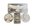 Silver Bullion Lot-8 Grams Of Silver In Total-5g Bar   3-1g Fractional Pieces