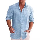 Cotton Linen Men Long Sleeve Shirt Casual Button Down Solid Plus Size