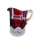 Cream Pitcher Pressed Glass Souvenir Of Cleveland  Oh Vintage Ruby Red   Clear