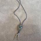 Vintage Western Eagle Ssi Bolo Tie Silver Tone Turquoise Red Coral Sterling Tips