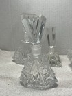 Vintage Pressed Glass Vanity Set 3 Perfume Bottles   Lidded Trinket Dish 4 Pc
