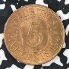 1945-sa Mauritius 5 Cents Lot c9771 High Grade  Beautiful 
