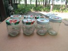 Vtg Kerr Decorated Jam   Jelly Jars 8oz Lot Of 8 Fruit Embossed Strawberry   Flr