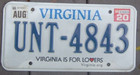 One Virginia Is For Lovers  License Plate Your Choice Uvp - 9139   Free Us Ship