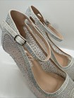 Bella Luna Silver Mesh Jeweled  Heel Stiletto Narrow Open Toe Shoes Size 7 5