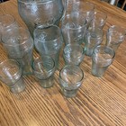 14 Pc  Green Pebbled Glass Coca Cola Set  Pitcher  5 Tumblers  8 Mini Read Desc