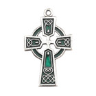 Sterling Silver Green Enameled Irish Celtic Cross Medal Necklace  18  Chain Box