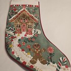 Lands  End Christmas Stocking Needlepoint Gingerbread House Holiday Mantel Green