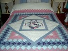Amish Hand Made Queen Pink blue Courtyard Quilt 93 Wide X 103 Long