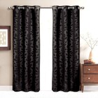 Virginia Black Grommet Blackout Weave Embossed Window Curtain Panels  Pair se   