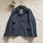 45r Indigo Dyed Linen Tweed Jacket Herringbone All-over Pattern Used