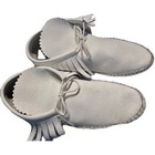 Vintage Taos Native American Indian Leather Moccasins White Fringe Handmade
