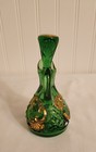 Antique Mckee Croesus Pattern Gold Shell Design On Emerald Green Glass Cruet