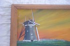  Vintage Oil Original Canvas Painting Windmill Boat Wood Frame Artist Signed