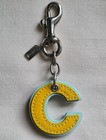Coach Letter C Monogram Bag Charm Yellow Blue Patent Leather Keychain Y2k
