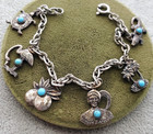 Vintage Florida Travel Souvenir Charm Bracelet Turquoise Glass Gator Flamingo