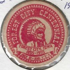 1955  Forest City  Iowa Centennial  5   Token coin  Indian Head Red Wooden Nickel