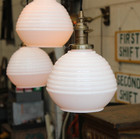 X1 Antique Art Deco 7  Milk Glass Industrial Pendant Lamp Light White Vtg Ribbed