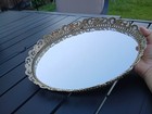 Vtg French Style Vanity Tray Or Wall Art Ornate Mirror Gold Brass Filigree Read