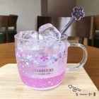 Korea Cup Starbucks Sakura Pink Color Glass W  Purple Stir Rod Coffee Mug Us Hot
