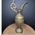 Antique French Cast Iron Pitcher Statue Jug Grape Vines Bacchus Amphora Urn