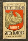 Travelstamps  Sweden Matchbox Label - Cupples Rhino Safety Matches 