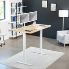 Vivo Electric 60    X 30    Stand Up Desk Workstation  Light Wood Top  White Frame