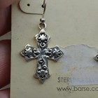 Vtg Barse Sterling Silver 925 Cross Dangle Earrings Scroll Flower Design Nwt