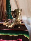 Vintage Solid Brass Victorian Lady s Boot Shoe Vase Planter Distressed Heavy