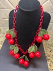 18    Art Deco French Cherry Bakelite Necklace 1930s Book Piece Cherries Red Chain
