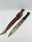 Vintage Large Fixed Blade Knife W leather Sheath Reenactment Native Dag Style