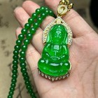 Certified Natural Green Jade Perfect Ice Jadeite Carved Guanyin Pendant necklace