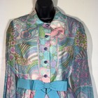 Nardiello Rona 14 Shirt Dress Vtg 1960s 70s Colorful Floral Mod Silk Midi Blue