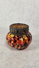 Vintage Czech Glass Vase   Flower Frog Lid Bohemian Spatter Art Deco Nice 