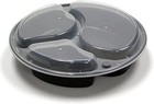 48oz Black Round 3 Compartments Plastic Meal Prep Containers With Clear Dome Lid